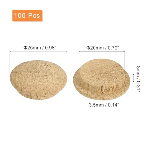 Image of uxcell 100 Pcs 0.79 x 0.98 Inch Wood Hole Plugs, Wooden Screw Hole Cover, Wood Pocket Button Plug for Chair Stair Craft Furniture Woodworking