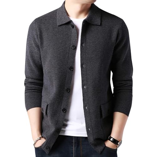 Flygo Men's Casual Lapel Slim Long Sleeve Button Down Knitted Cardigan Sweaters