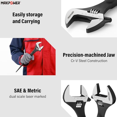 Image of MAXPOWER 12 inch Spud Wrench, Max Jaw Opening 1-3 /8 inch | Smooth Jaw, Continuous-tapered Handle for Alignment