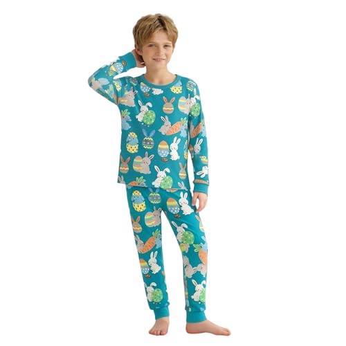 Generisch Pijama de Pascua para niños, camiseta de manga larga, pantalones suaves, ropa de dormir para niños y niñas, trajes familiares a juego para las vacaciones, verde menta, 2-3 años