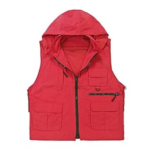 Daoba Sneldrogend outdoorvest met capuchon, zomer, multifunctioneel vest met veel zakken, voor vissen, jagen, kamperen…