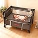 MTWML Portable Baby Bassinet,2 in1 Baby Playard and Bedside Crib with Wheel,1-Second Setup Foldable Playpen and Nursery Center with Travel Bag for Home or Travel Newborn to Toddler(Deep Grey)