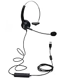 AGPtEK Hands-Free Call Center Noise Cancelling Corded Monaural Headset Headphone with Mic Mircrophone - Cord with USB Plug, Volume Control