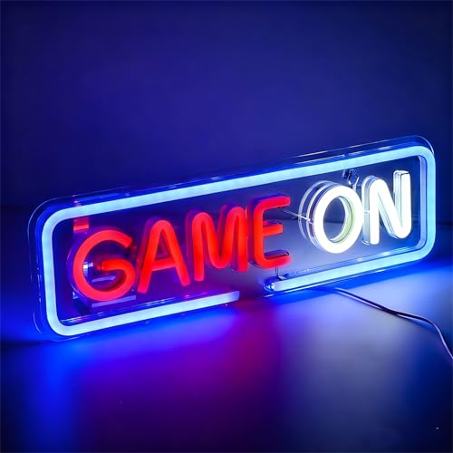 Ouitble Gamer LED Neonlicht, USB Game On Neon Schild Spiel Leuchtreklame Gaming Playstation Zimmer Deko mit Zockerzimmer für Game Room Bar Party Deko
