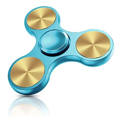 Coolden Fidget Spinner EDC Hand Spinner Fidget Metall Toy Edelstahl Lager 2-5 Min Hochgeschwindigkeit Finger Spinner ADHD Anti Stress Spielzeug Tri-Spinner Fidget Toys für Kinder Gold Blau Cover
