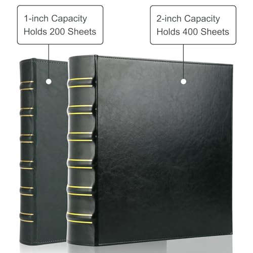 Image of LETVPVOW Vintage Hardback 3 Ring Binder 2 Inch, Professional Leather Binder 3 Ring, Three Ring Binders Fits 8.5 inch x 11 inch, D Ring Binders for Photo Album, Home, School and Office Supplies- Dark Green