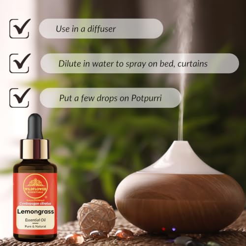 Image of Lemongrass Essential Oil Steam Distilled Undiluted For Face, Skin & Body, Pure & Natural (30 Ml)