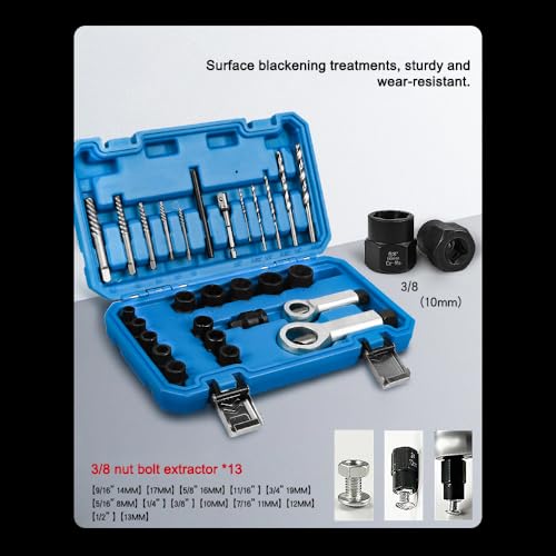 Juego de extractor de tuercas, kit de extracción de pernos oxidados, herramientas de extracción de tornillos de daños para tuercas y pernos atascados