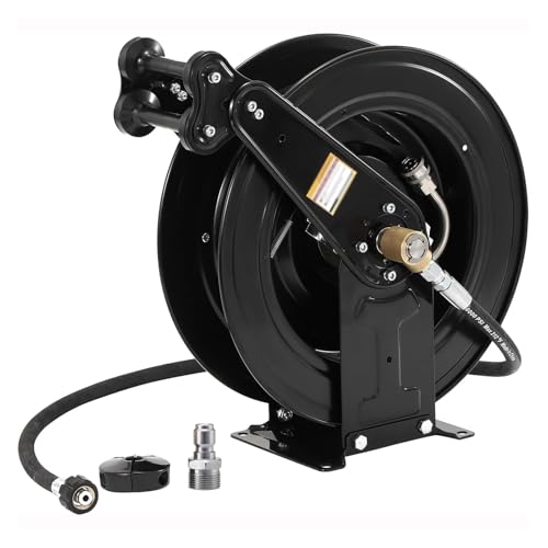 Heavy-Duty Steel Pressure Washer Hose Reel, Auto-Retractable, Dual Arm Design, 3/8" X 50 FT, Capable of 4000 PSI