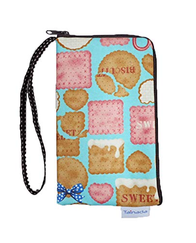 Image of Taianda Women Phone Wristlet Wallet Pouch, Dual Slots (Cookie Pattern Blue)