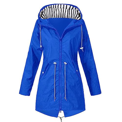 Trench Coat Women Waterproof Hooded Windbreaker Lightweight Full-Zip Jacket Coat Casual Solid Color Raincoat