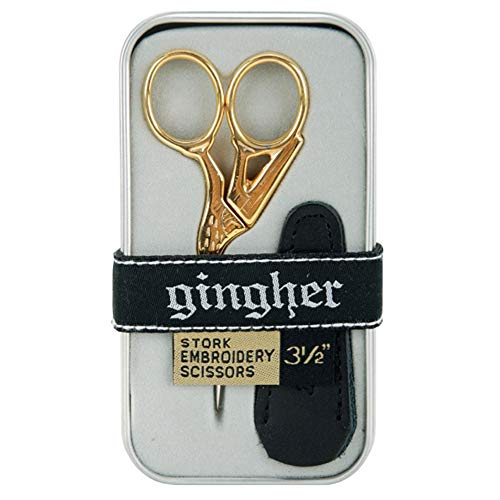 Gingher Embroidery Scissors With Sheaths. Vintage Gold Stork And Epaulette Styles. 2-Pc. Bundle, Plus Decorative 'Needleworker' Magnet #TOP1