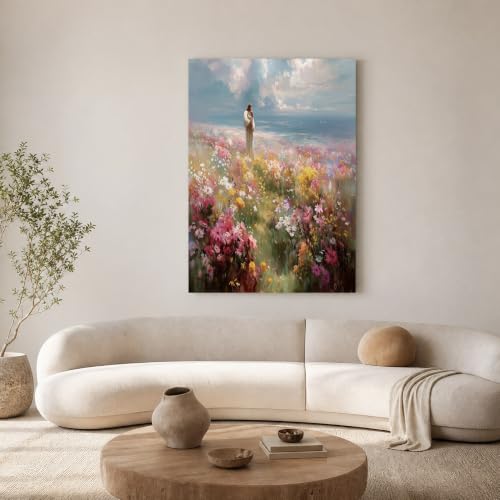 Tableau décoration murale salon moderne aquarelle fleurs 80x120