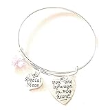 Hanalea Island Jewelry Co. Special Niece Silver Bangle Charm Bracelet You Are Always in My Heart with Crystal Pendant Gift of Love