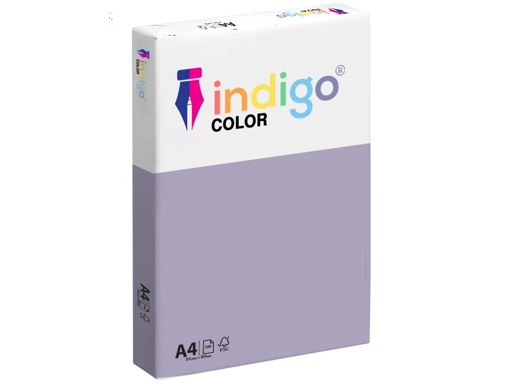 Indigo Color Paper A4 80 GSM Multifuctional Coloured Copier Paper 1 Ream 500 Sheets (Lavender)