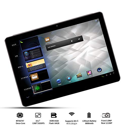 Tableta Android 8.0 10 Pulgadas, 6 GB de RAM, 64 GB de Almacenamiento Deca-Core, desbloqueo de Tableta para teléfono 4G, GPS, Bluetooth 4.0, Pantalla HD 1920x1200 IPS (Negro)