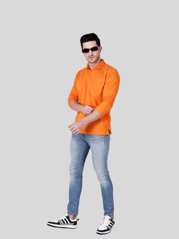 Image of Full Sleeve Men's Polo T-Shirt | Regular Fit, Soft & Breathable Cotton Blend Fabric | Classic Polo Collar, Casual & Office Wear | Available in Sizes M to 6XL, Multiple Colors