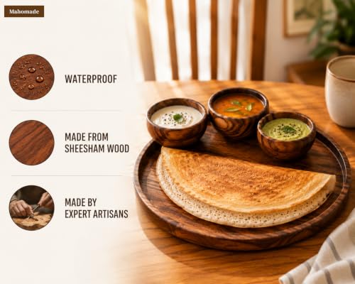 Image of Wooden thali Big Size, 12 inches Sheesham Wood Serving Plate, Round, Natural Brown, Chemical-Free (Wooden Thali Big Szie)