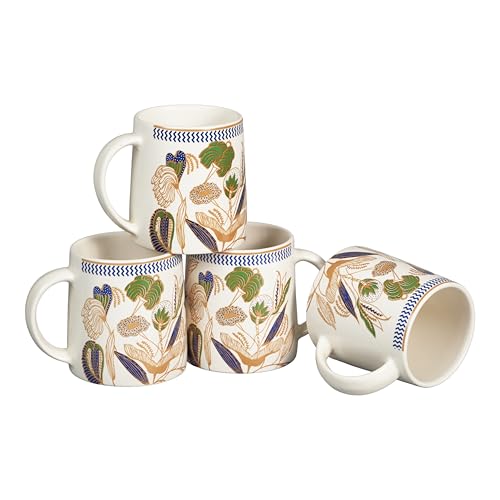 Image of miah decor Cafe Flora Collection Handcrafted Ceramic Coffee Cups Set of 4 | 250 ml Floral Tea & Coffee Mugs | Earthy Floral Design | Microwave & Dishwasher Safe