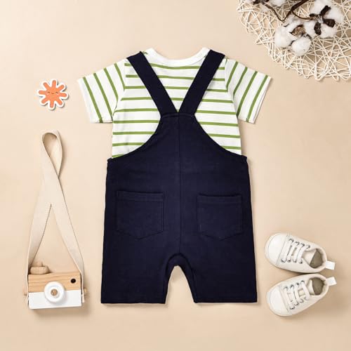 Image of Baby Boy Clothes Striped Romper Cartoon Overall Set 0-18M