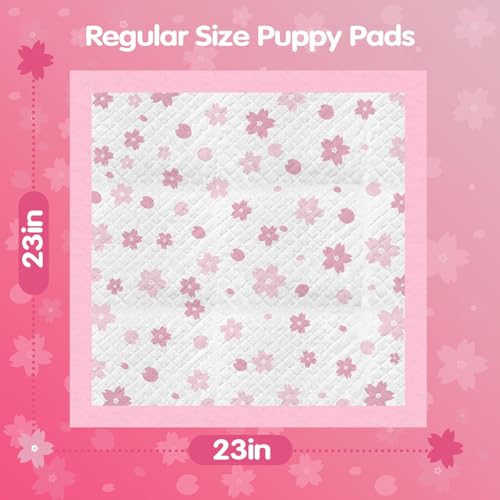 Image of Cibaabo Pink Puppy Pads with Adhesive Tabs 23x23in 50 Count Super Absorbent | Cute Cherry Blossom Design | Dog Potty Training Pee Pads | Leak-Proof | Quiky-Dry | for Puppies, Small Dogs, Cats, Rabbits