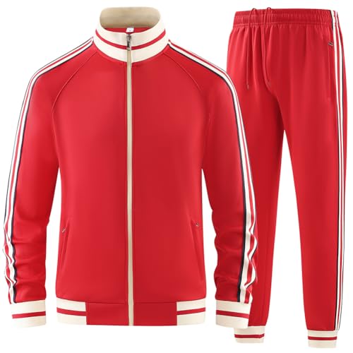 Men Tracksuits 2 Piece Outfits Long Sleeve Full Zip Sports Set Stand Up Collar Jackets and Pants Running Sweatsuit