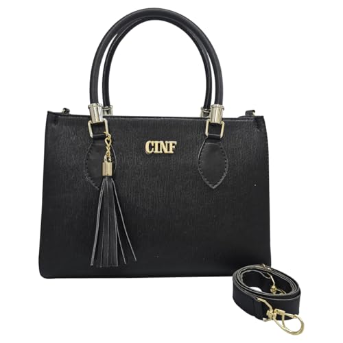 CINF, Bolsa De Ombro Feminina Transversal Média De Mão Baú Alça Removível (Preto)