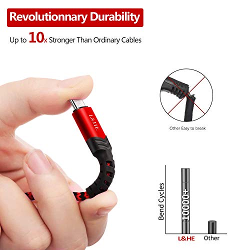 L&He 2 Pack 10Ft Charger Cable Compatible With Ps4 Slim/Pro, Xbox One S/X Controller, And Android Phones (Red & White) #TOP2