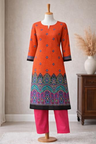 Image of Women's Cotton Blend Unstitched Kurti Set for Women | A-Line Style Dress Material | 2-Piece Traditional Ethnic Wear Suit Fabric