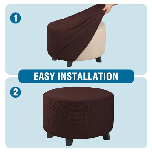 Image of H.VERSAILTEX Ottoman Cover Stretch Ottoman Slipcover Round Ottoman Storage Cover Folding Stool Covers Furniture Protector Cover for Footrest Ottoman Fit Dia 20 inch - 23 inch, Chocolate
