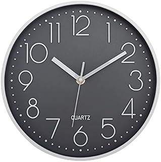Foxtop Modern Wall Clock, 10 inch Silent Non-Ticking Battery Operated Grey Decorative Clock for Kitchen Living Room Bedrooms Office