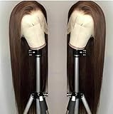 Elesty Brown Synthetic Lace Front Wig Long Straight #6 Lace Front Wig For Women Heat Resistant Fiber Makeup Lace Wigs