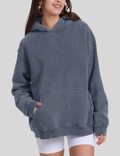 Image of FAIABLE Womens Oversized Acid Wash Hoodie Unisex Heavyweight Fleece Cotton Hoodies Vintage Washed Sweatshirt for Women