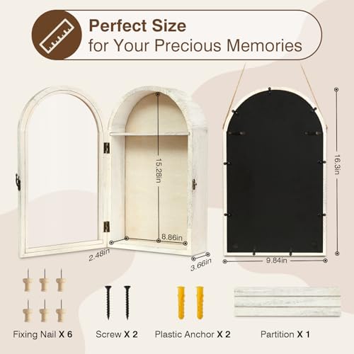 Image of DGWJSU Shadow Box Frame 10x16 Large Shadow Boxes Display Cases with Linen Back and Removable Shelves, Picture Frame Wedding Bouquet Memorabilia Medals Photos Memory Box for Keepsakes (White)