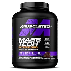 MuscleTech MassTech Extreme Protein Powder, Weight & Muscle Mass Gainer, Whey Mass Protein Powder With 3g Creatine, 80g Protein, 2,274 Calories, 2.72kg, Triple Chocolate