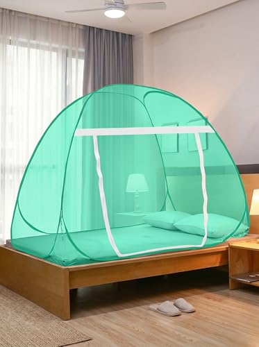 Image of Foldable King Size Mosquito Net | Double Bed Machardani | Durable 30 GSM Polyester Fabric Net Double (6 x 6) feet Bed (Green)
