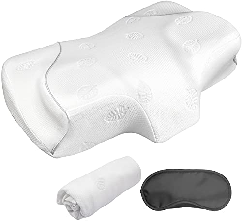 Memory Foam Pillow Cervical Pillow Contour Pillow for Neck and Shoulder Pain Ergonomic Orthopedic Sleeping Neck Contoured Support Pillow for Side Sleepers, Back and Stomach Sleepers Replace Pillowcase