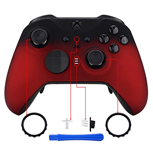 eXtremeRate Case für Xbox One Elite Series 2/Series 2-Core Controller, Gehäuse Hülle Ersatzteile mit Thumbstick Akzentringe Skin Zubehör für Xbox One Elite Series 2 Modell 1797(Schatten Scharlachrot)