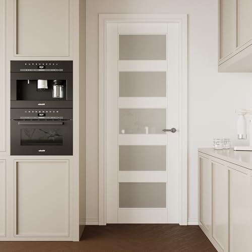 CRUTOP 28''x80'' Pre-Built Frosted Glass Interior Door Slab Shaker, for