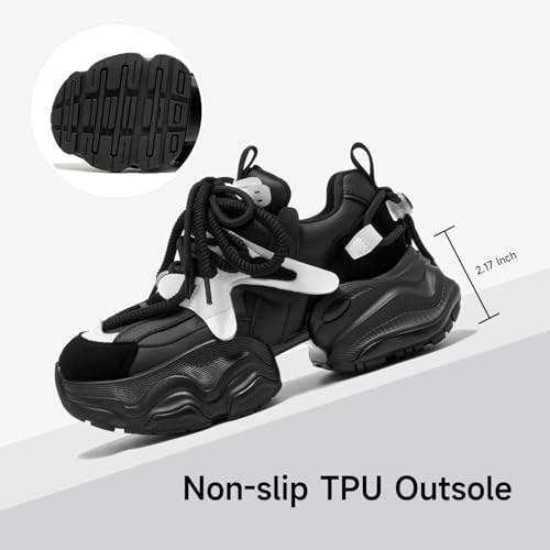 Image of BEAU TODAY Women's Walking Shoes, Chunky Platform Fashion Sneakers for Women, Comfortable Casual Lightweight Lace-up Gym Workout Athletic Tennis Shoes