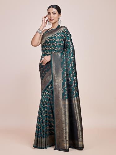 Image of Monjolika Fashion Women's Banarasi Pure Kanjivaram Style Satin Silk Saree With Blouse Piece for Wedding