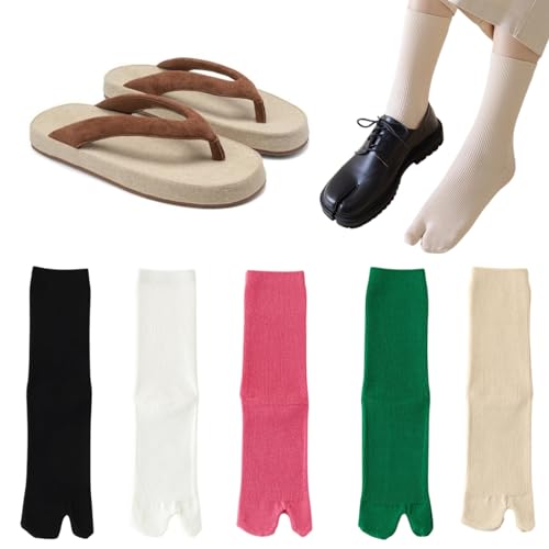 Cute Two Toe Crew Socks Flip Flop Wooden Clogs Tabi shoes Soft Breathable Cotton Casual Socks For Teen Girls