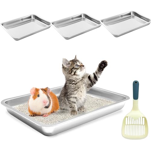 Arenero para gatos 4 pzas acero inoxidable 15.7x11.8x1.9 pulg miniatura 1
