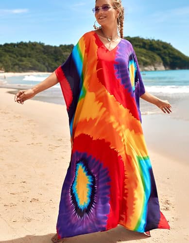 Image of NFVNKJ Women's Plus Size Beach Lounge Kaftan Maxi Dress Swimsuit Coverup for Women