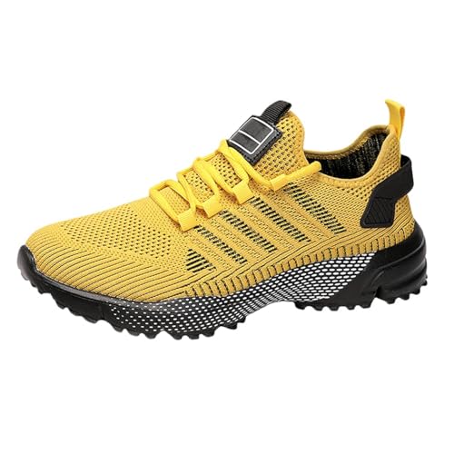 Thatrich Arch Support Hiking Shoes for Men Slip on Walking Running Shoes Wear Resistant Mesh Breathable Marathon Sneakers Lightweight Fashion Orthopedic Sneakers Yellow