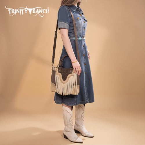 Bolso tipo tote Trinity Ranch con diseño floral, acolchado y flecos estilo occidental miniatura 2