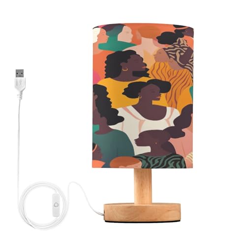 SDMKA Crowd Silhouettes Bedside Table Lamp for Bedroom, Minimalist Nightstand Lamp with Round Fabric Shade for Living Room, Office, No Bulb Required