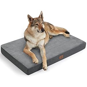 Bedsure Cama Perro Grande Ortopedica – Colchoneta Perro con Espuma Viscoelastica, Colchon Perro Lavable, Dog Bed con Revestimiento Impermeable, Cojin Perro con Funda Desenfundable, Gris, L, 89x56x8