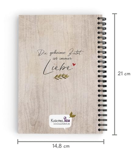 KuschelICH Rezeptbuch zum Selberschreiben - Lieblingsrezepte DIN A5 mit Inhaltsverzeichnis & Schutzcover