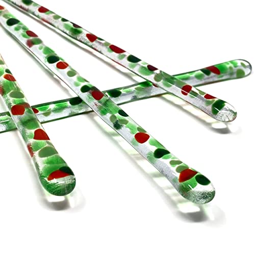 Studiotica Christmas Holly - 7.25 Inch Christmas Collection - Reusable Handmade Glass Cocktail Java Coffee Stirrer - Functional Art Set Of 4 Swizzle Sticks + Optional Gift Box #TOP11